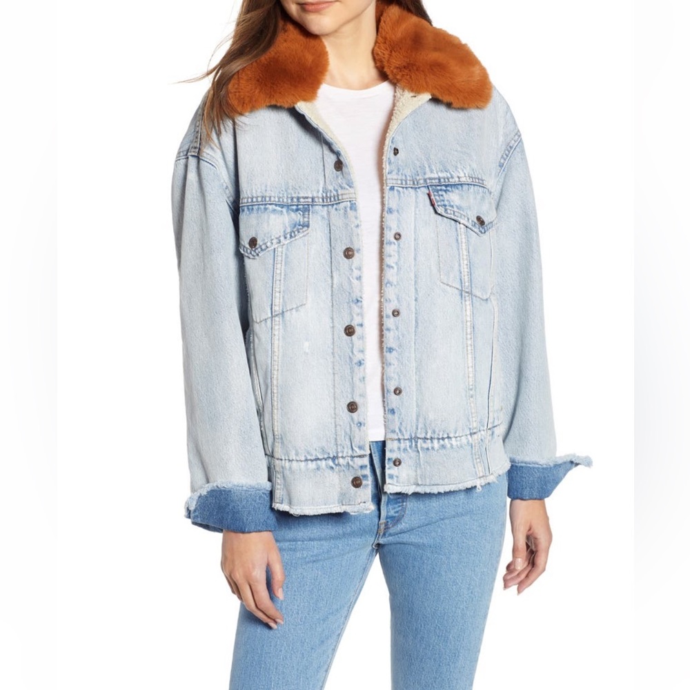 Levi’s oversize faux shearling lined denim trucker jacket with removable collar